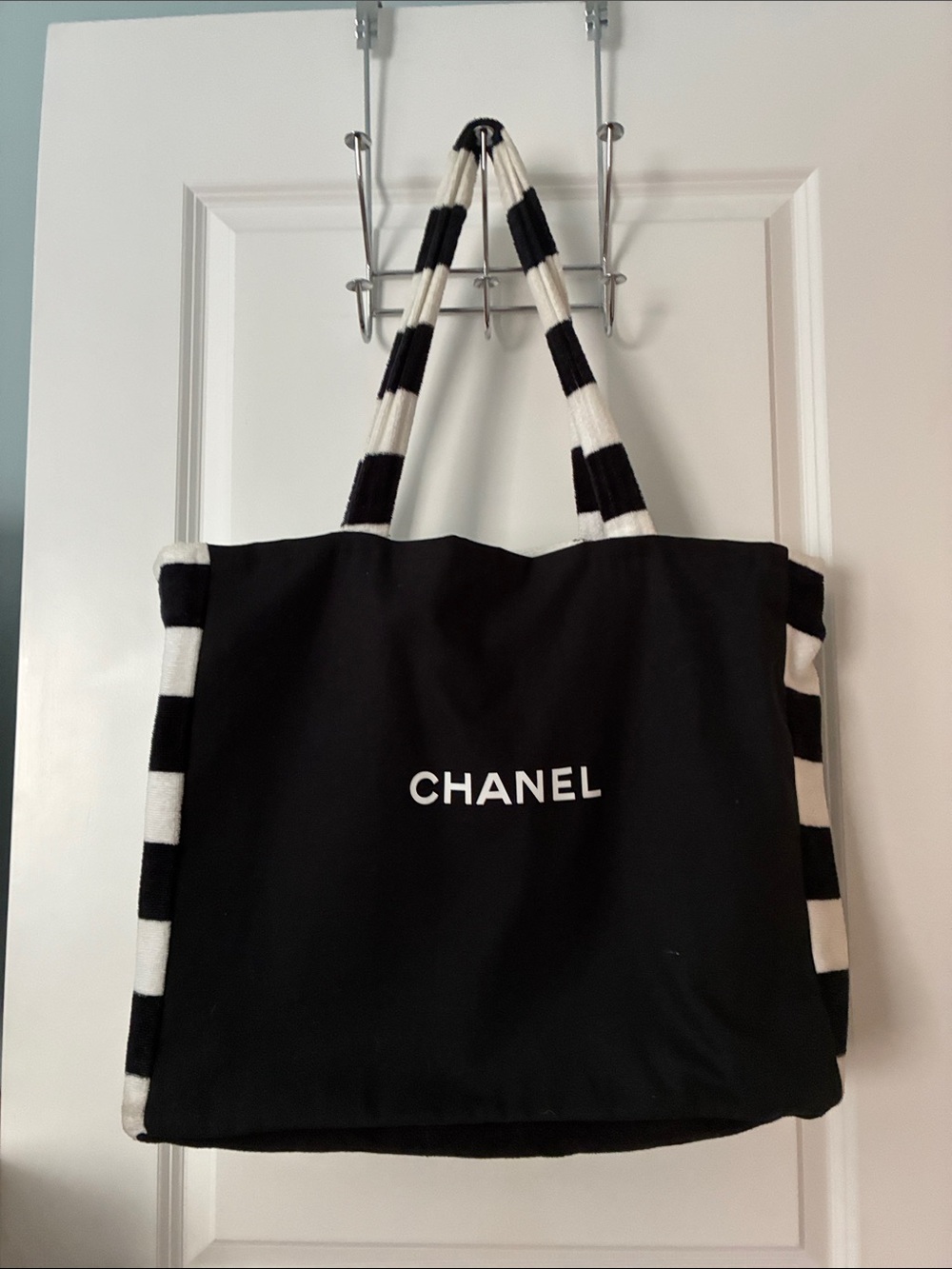 CHANEL LIKE Black and White Striped-Handle Tote